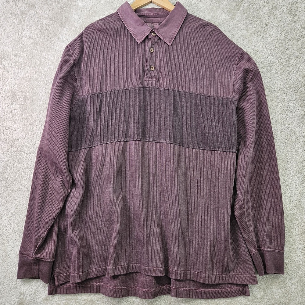 Woolrich Shirt Mens XXL Purple Waffle Knit Long Sleeve Polo Cotton Heavyweight‎